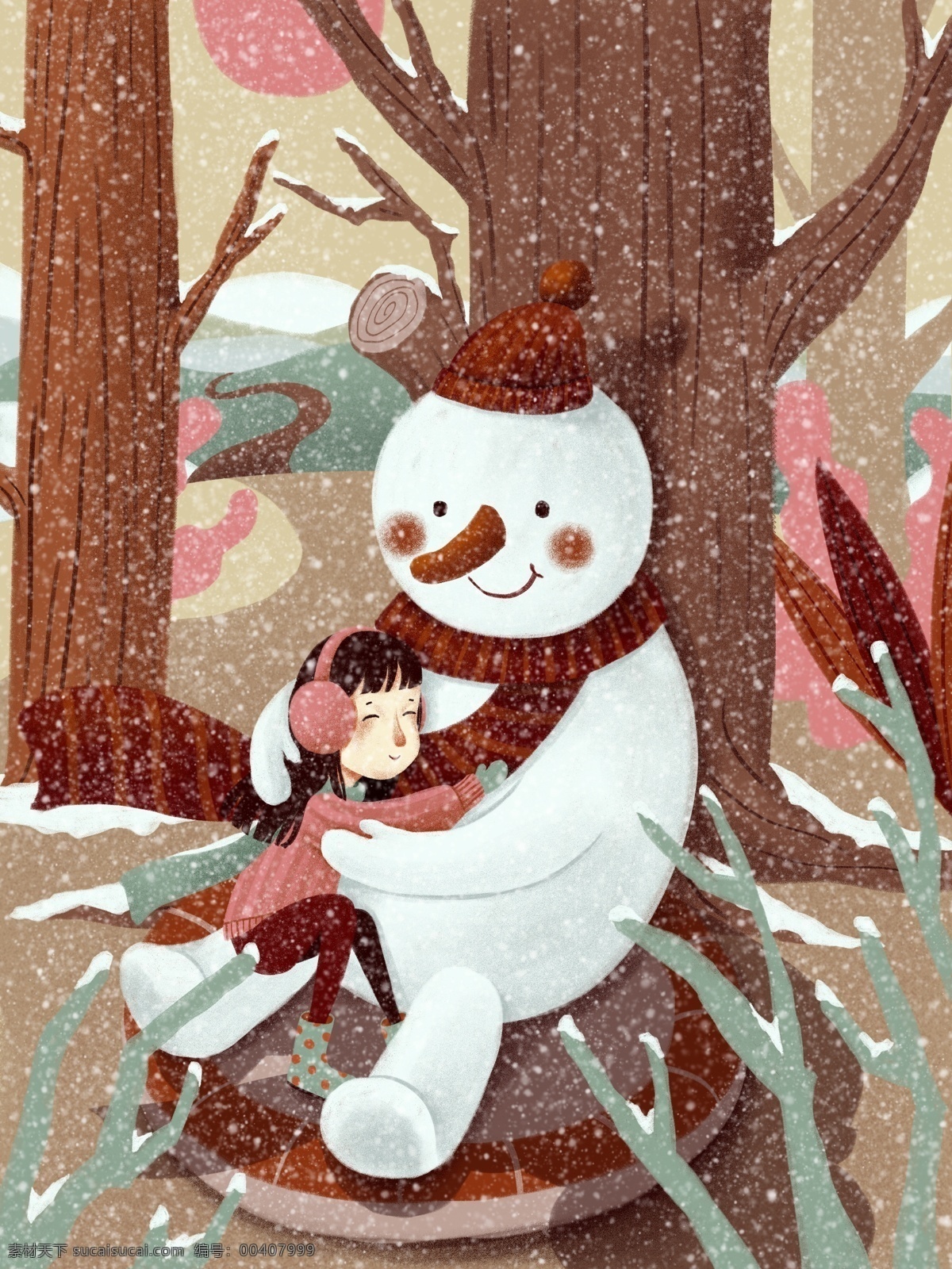 原創(chuàng) 商用 唯美 小 清新 冬天 你好 插畫 冬天插畫 冬天場景 冬天你好 雪人 卡通人物