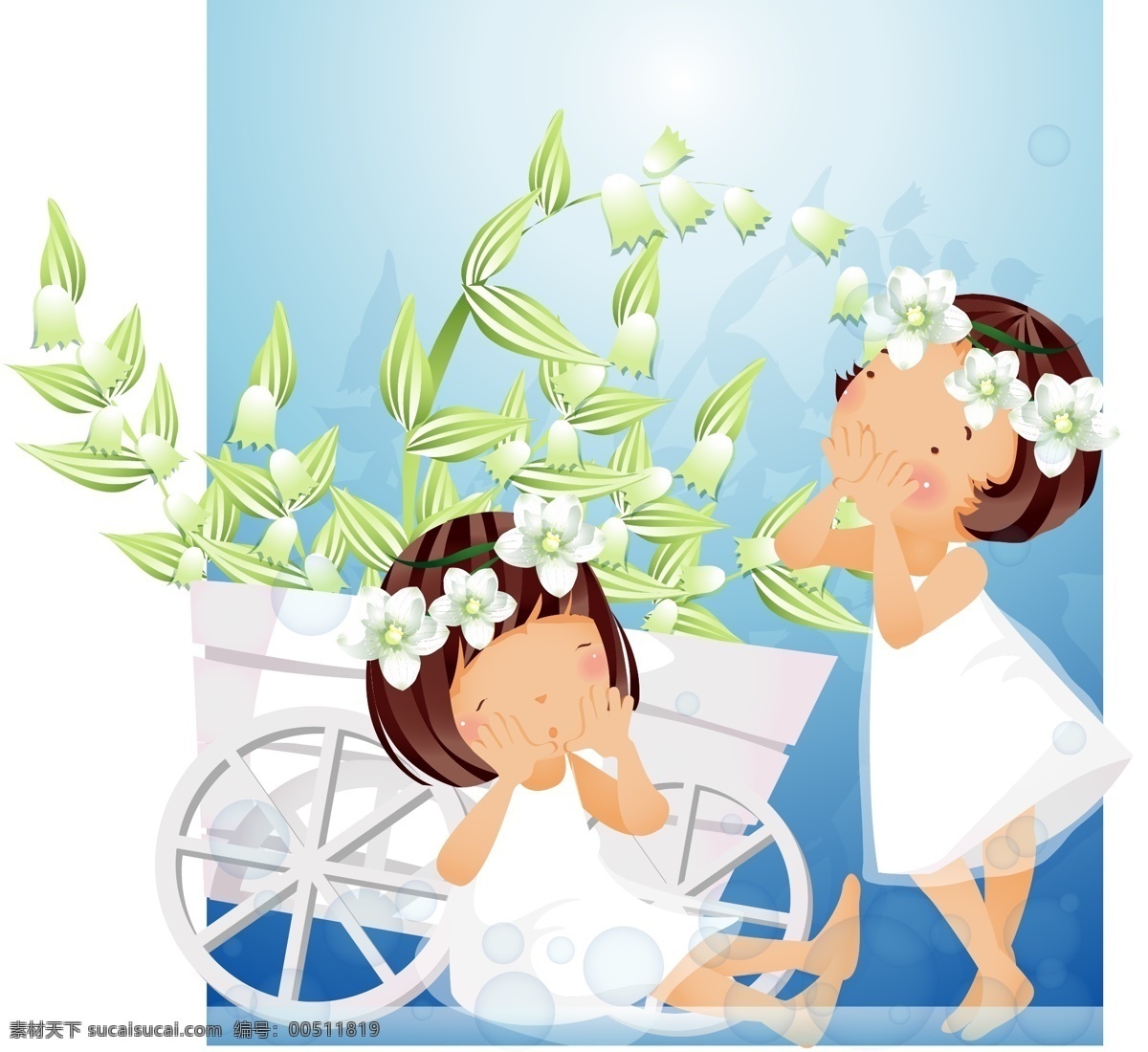 白色 花 主题 iclickart 四 赛季 韩国 可爱 女孩 相册 韩国矢量素材 花环 汽车 夏季 叶 物质 载体