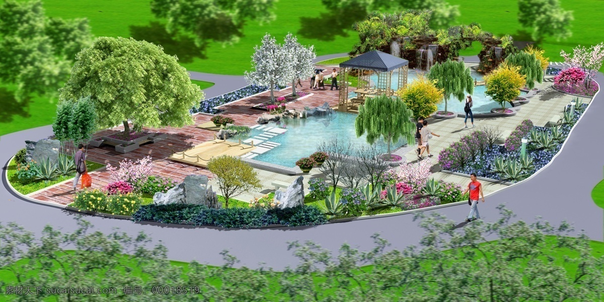 公園 分層 水 人物 小游園 街頭小游園 屬 亭子 橋 景觀設(shè)計(jì) 環(huán)境設(shè)計(jì) 源文件