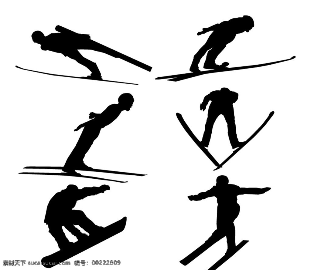 跳台 滑雪 人物 剪影 矢量 跳台滑雪 体育运动 滑板 单板 双板 矢量图