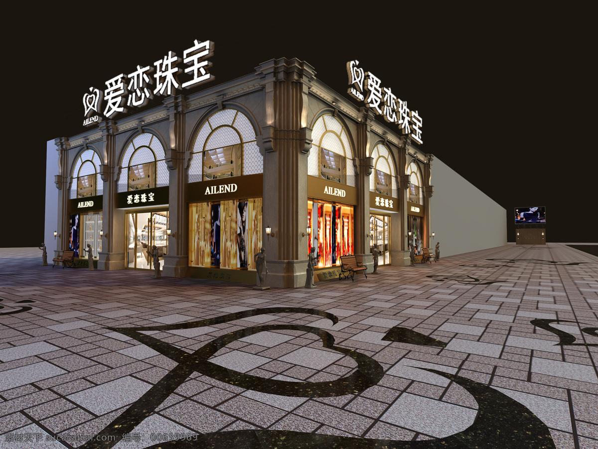 3d設(shè)計 3d作品 愛心 壁燈 櫥窗 燈光 地磚 雕塑 珠寶 店面 效果圖 建筑設(shè)計 愛戀 夜景 花紋 長凳 噴繪 建筑 房建 家居裝飾素材 展示設(shè)計
