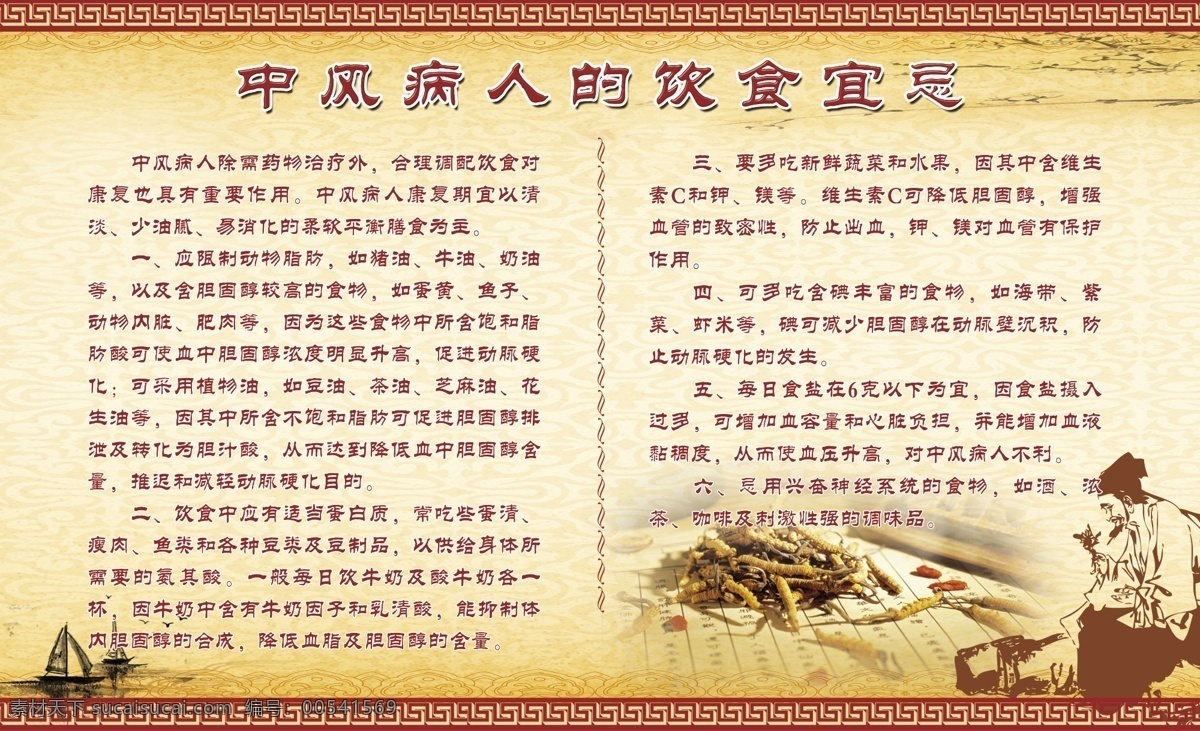 中醫(yī)文化 中風(fēng)病人 中藥 限制 動(dòng)物脂肪 膽固醇 降低血脂 神經(jīng)系統(tǒng) 維生素c 展板模板 廣告設(shè)計(jì)模板 源文件