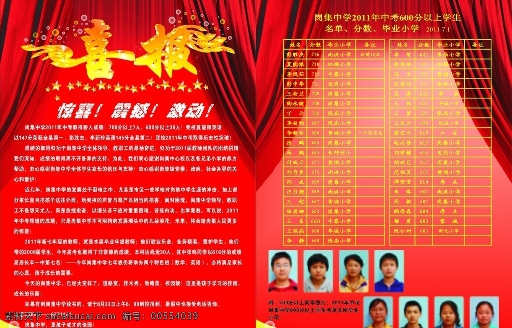 喜報 學(xué)校喜報 單頁 紅色背景 dm單 dm宣傳單 矢量