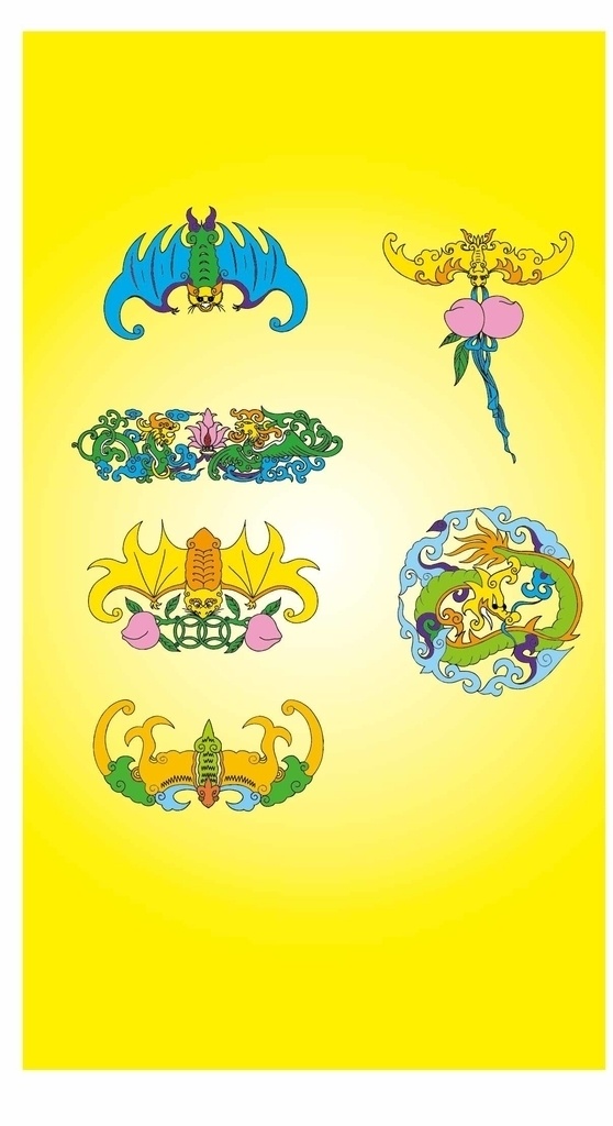 中國吉祥圖案 中龍 年年有魚 龍紋 花邊 鳳凰 動物 鶴 鴛鴦 喜慶傳統(tǒng) 底紋邊框 矢量圖庫