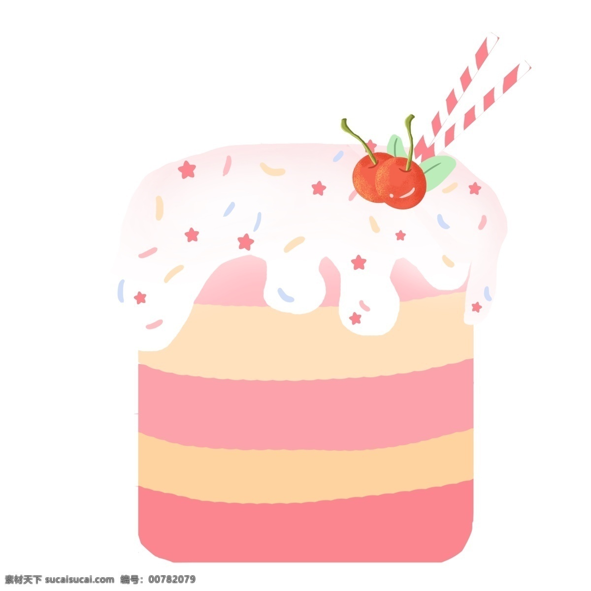 漂亮 水果 蛋糕 插画 樱桃 红色星星 红色蛋糕 草莓蛋糕 美味的蛋糕 漂亮的蛋糕 水果蛋糕插画