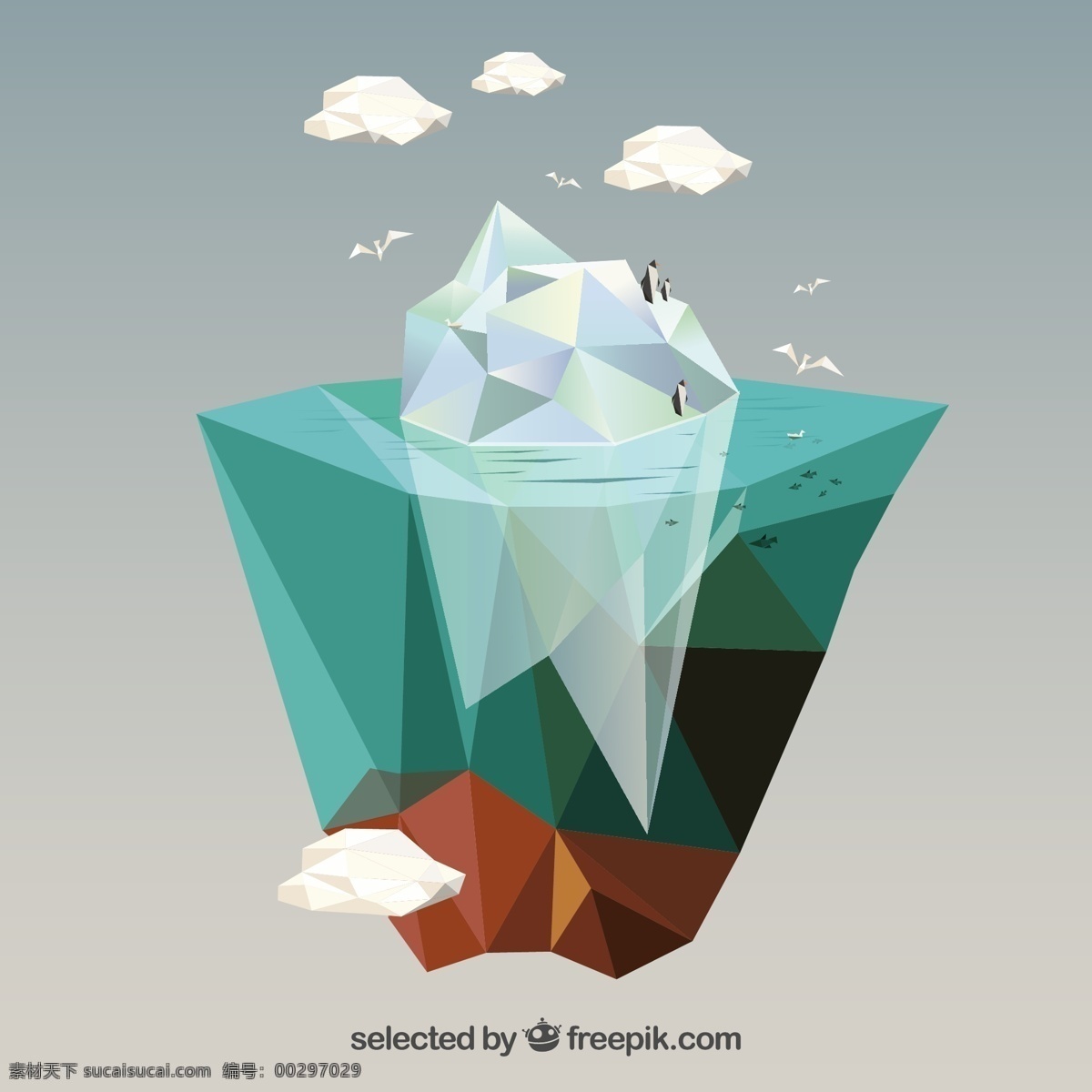 抽象 冰川 矢量 幾何形 片 企鵝 海鷗 海洋 地殼 云朵 魚 南極 地球 自然 灰色