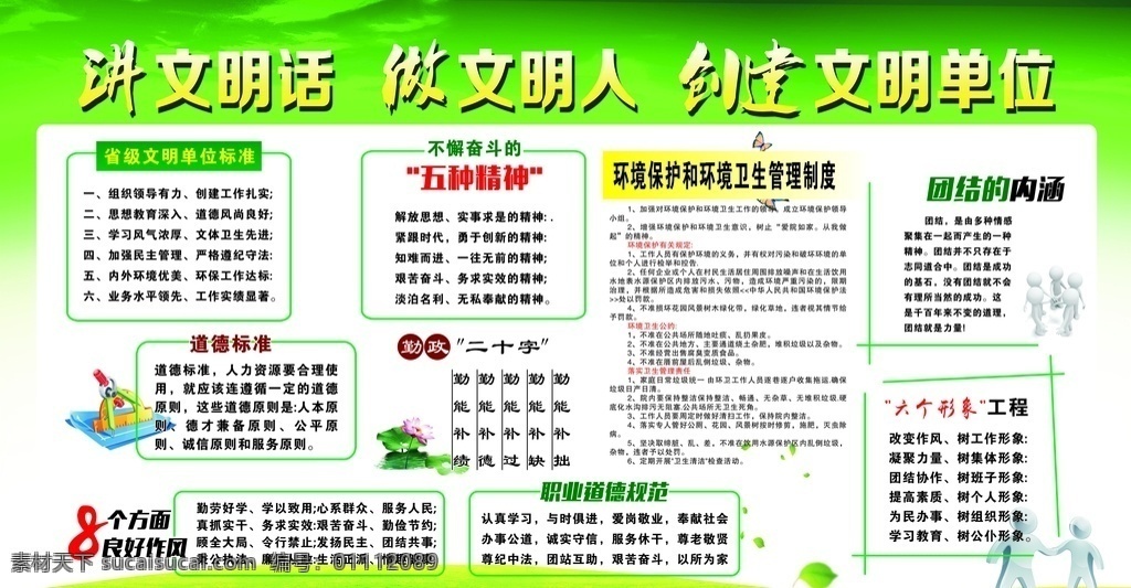 講文明話 做文明人 創(chuàng)建文明單位 綠色展板 背景 宣傳單 名片 展板模板