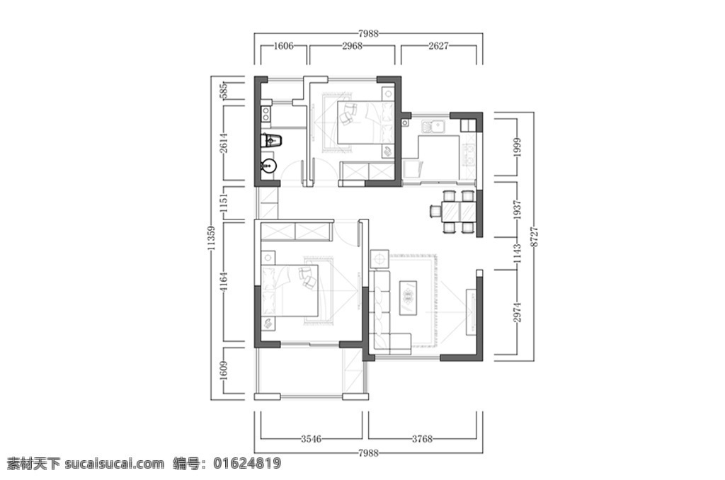 两 室 厅 cad 规划 方案设计 平面 方案 多层 户型 图 定制 高层 居室 平面图 居室布局定制