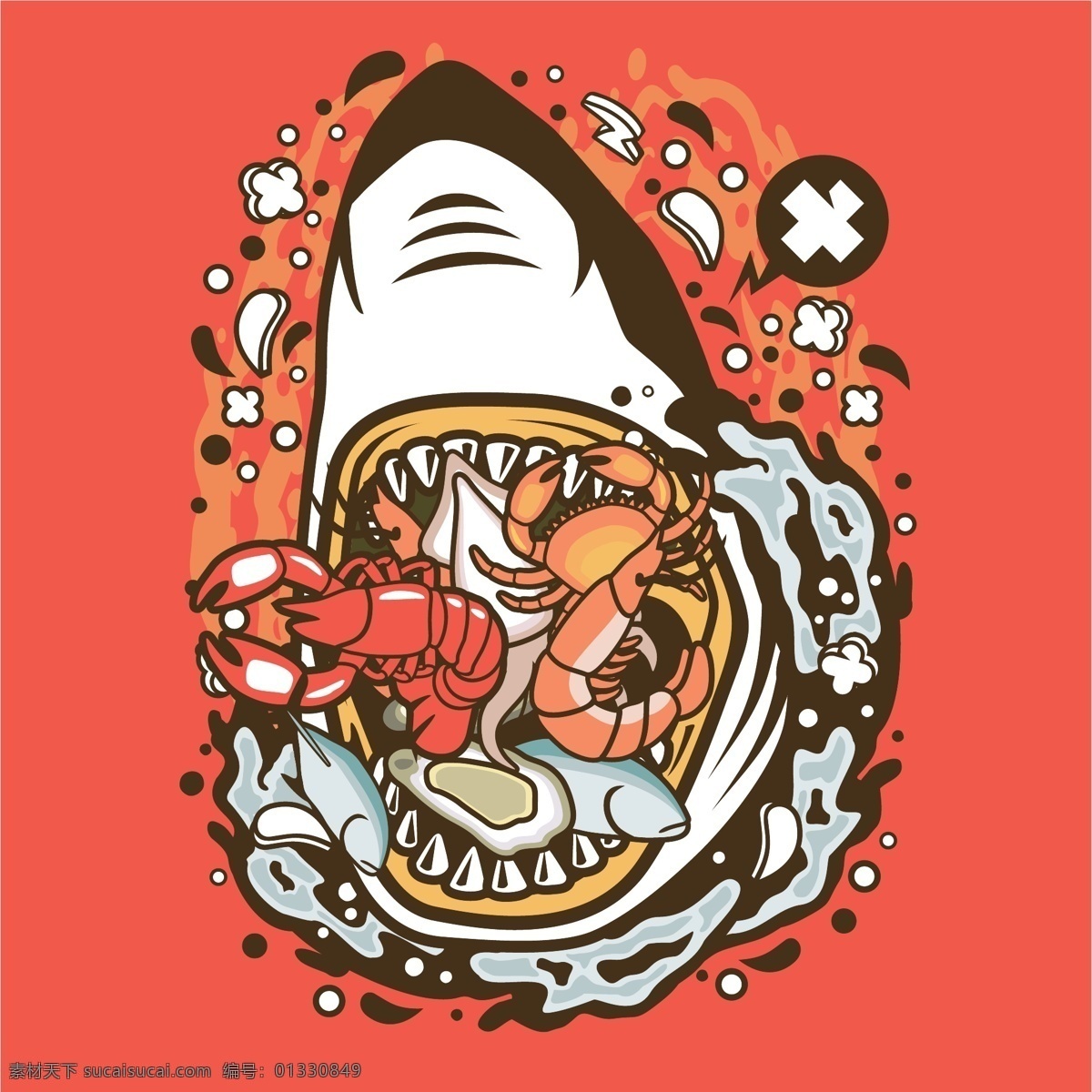 卡通鲨鱼海鲜 卡通 鲨鱼 海鲜 卡通鲨鱼 龙虾 虾 章鱼 动物 生物世界 海洋生物
