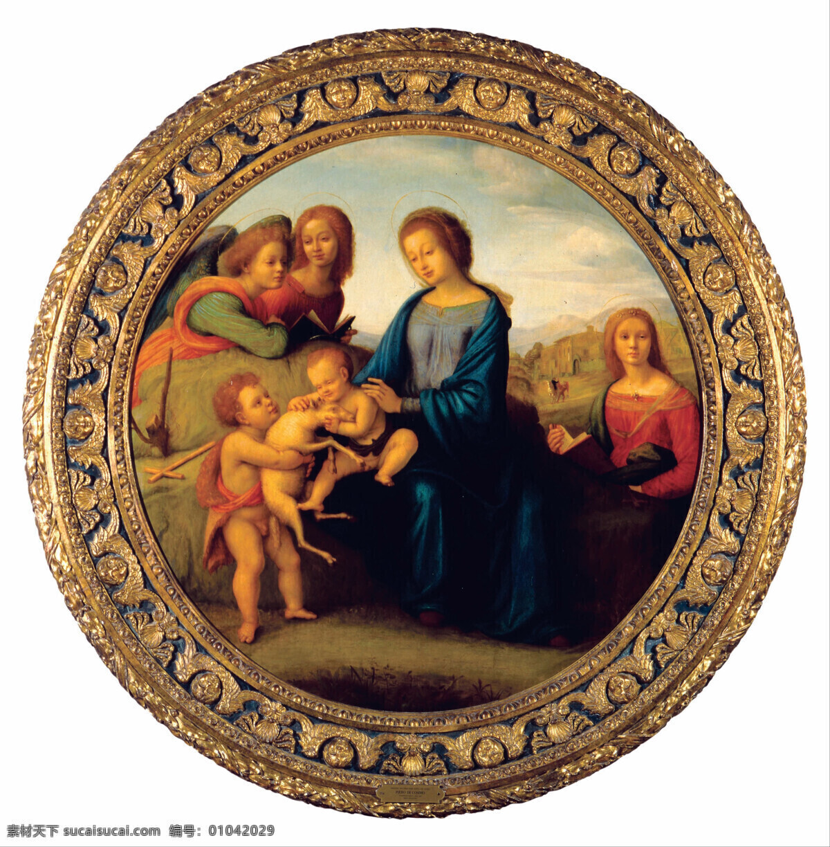 绘画书法 文化艺术 油画 宗教油画 麦当娜 孩子 天使们在一起 皮耶罗作品 圣徙 天使们 19世纪油画 家居装饰素材
