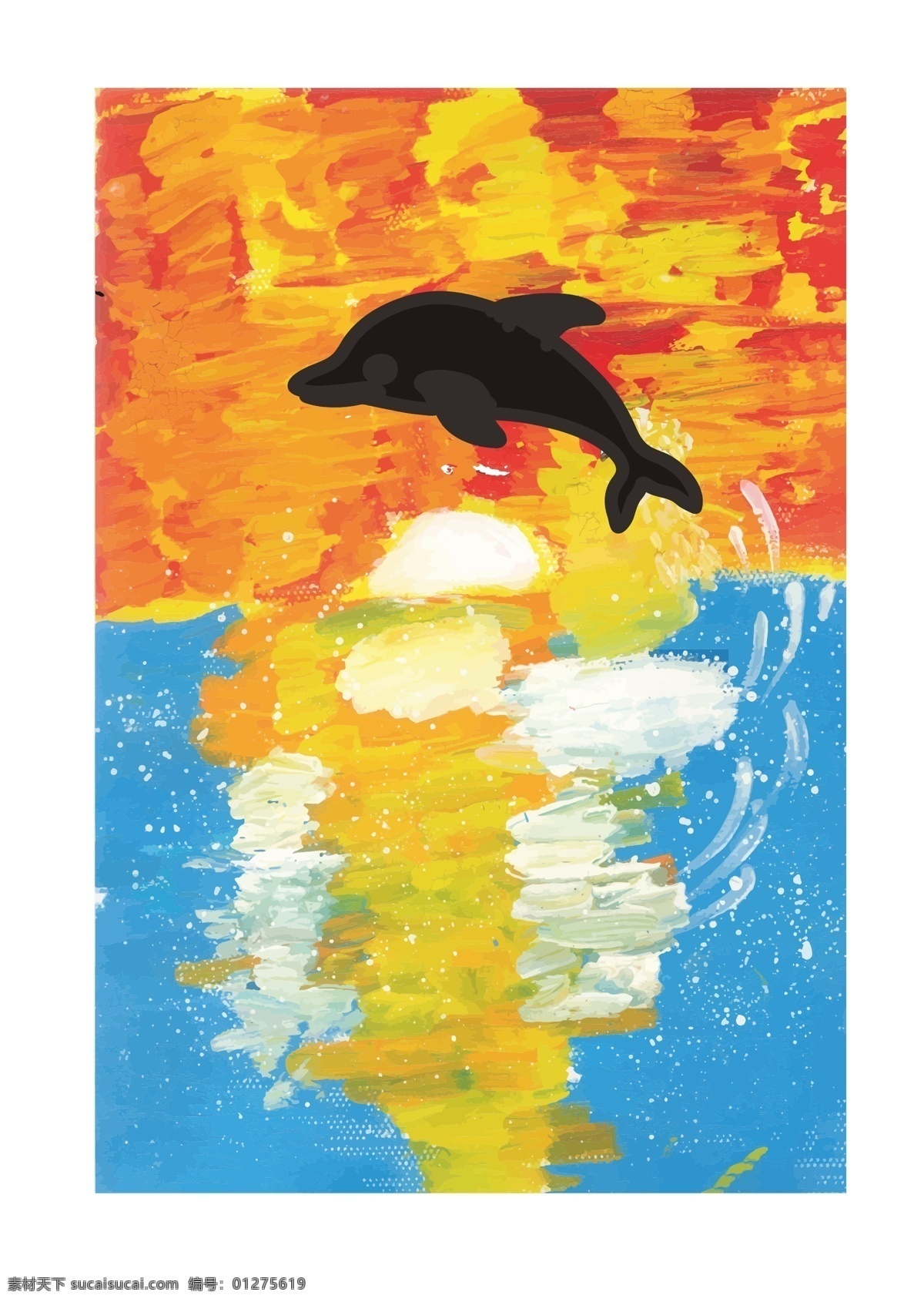 儿童涂鸦 涂鸦 矢量文件 ai矢量文件 海报 背景画 海豚 海豚剪影 海面 动漫动画 风景漫画