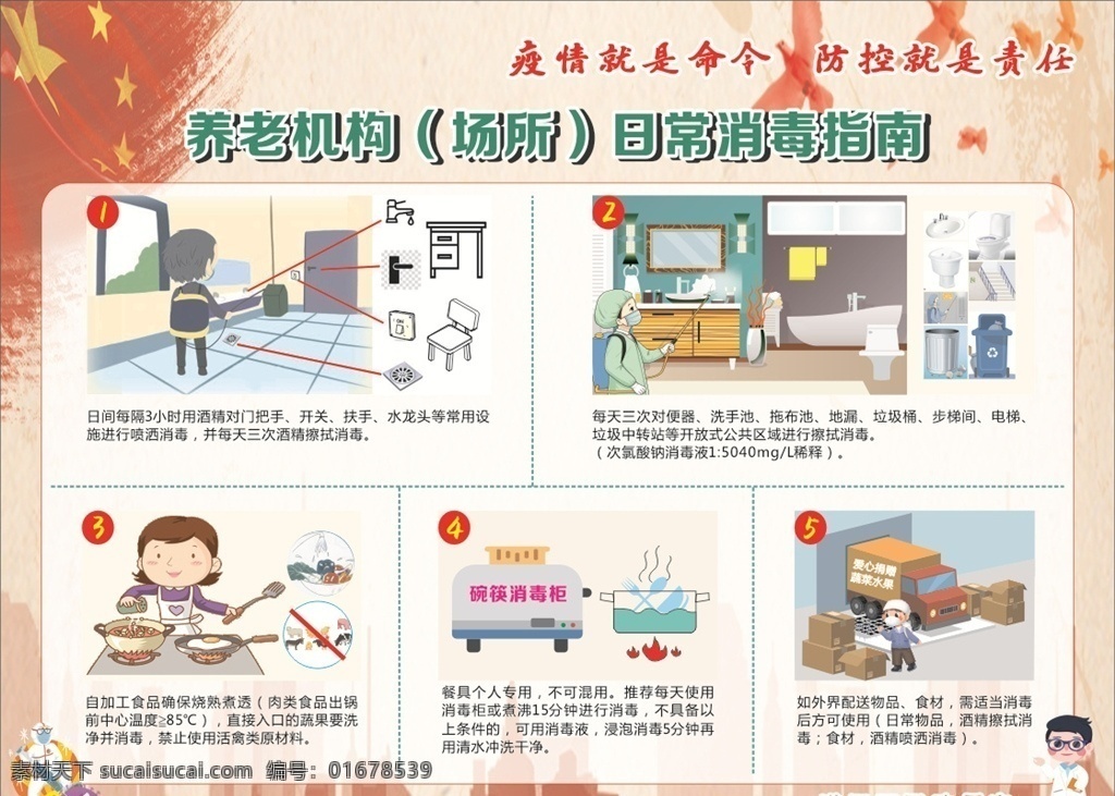 养老 机构 日常 消毒 指南 平面广告 广告宣传 宣传栏 中国风 动画 动漫疫情中国