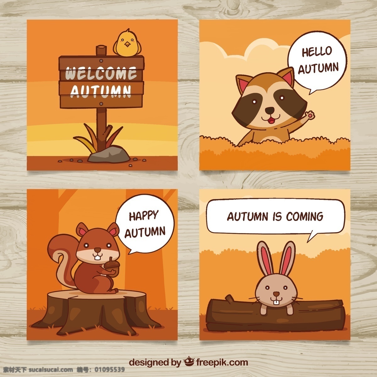 趣味 动物 秋季 卡片 模板 树叶 自然 鸟 可爱 秋天 快乐 五颜六色 兔子 现代 颜色 微笑 有趣