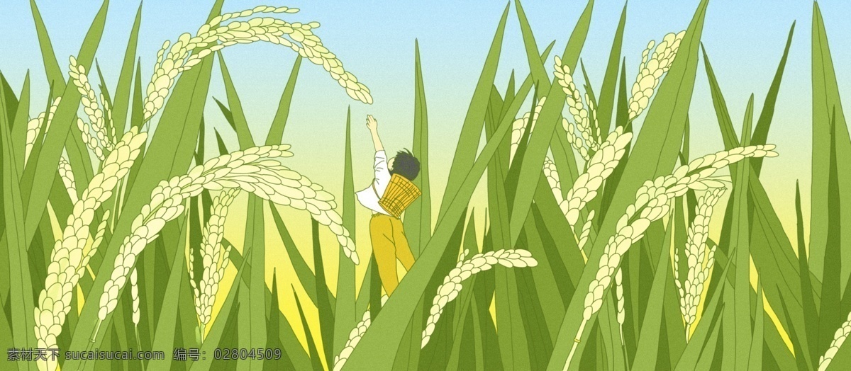 清新 孩童 麦田 广告 背景 广告背景 麦穗 植物 麦子 粮食 树叶