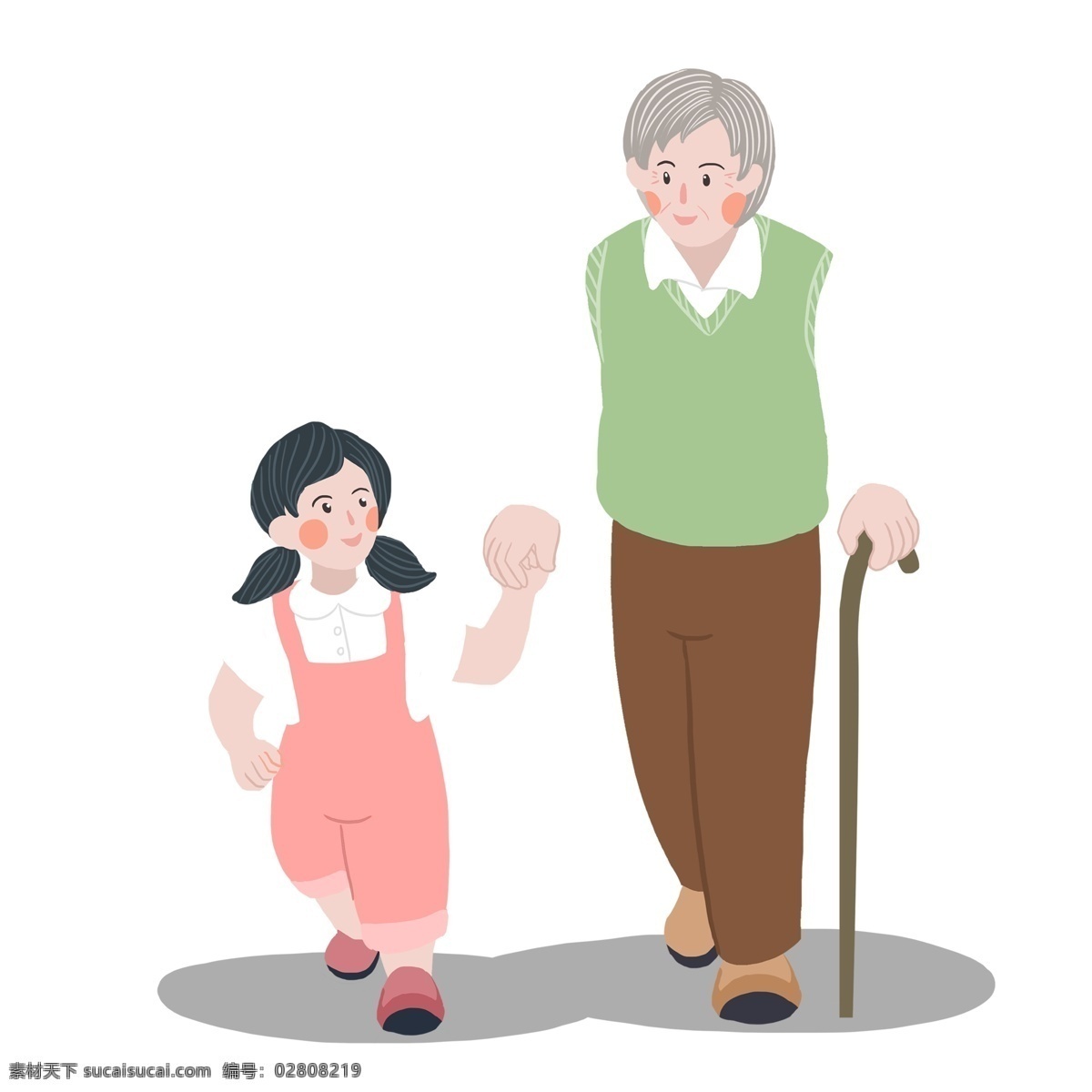 卡通 小 清新 散步 爺 孫 倆 小清新 插畫 小孩 人物 手繪 爺孫 老人 孫女 陪伴 過馬路