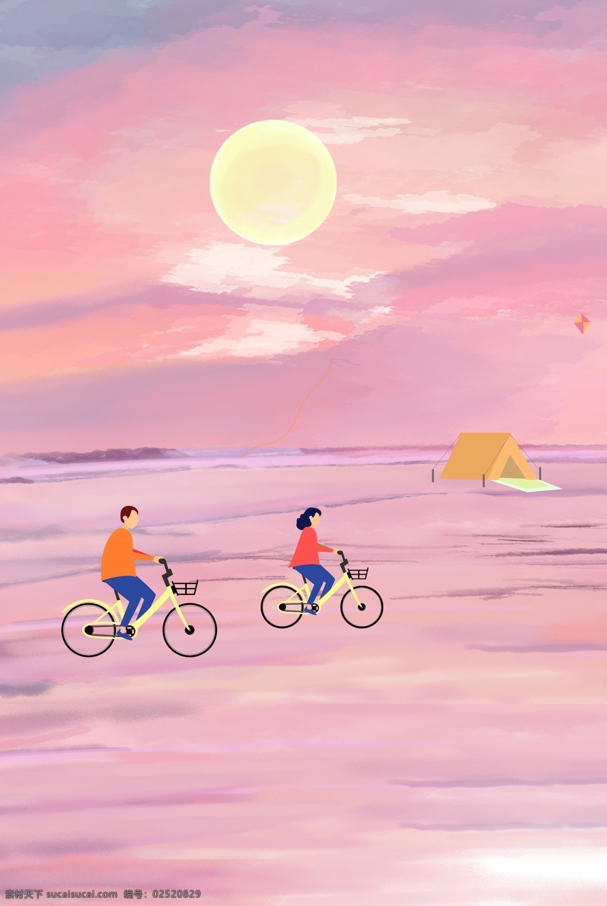 小清新 帳篷 夢幻 情侶 單車 唯美海報 唯美 幻境 風(fēng)箏 月亮 粉紅夢境 甜蜜 海報 宣傳頁