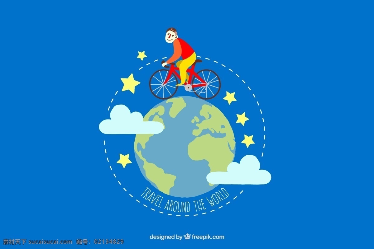 環(huán)繞 地球 騎 自行車 旅行 男子 矢量 軌跡 單車 云朵 星星 矢量圖 ai格式 矢量素材 藍(lán)色 卡通 最新矢量圖 畫冊(cè)設(shè)計(jì)