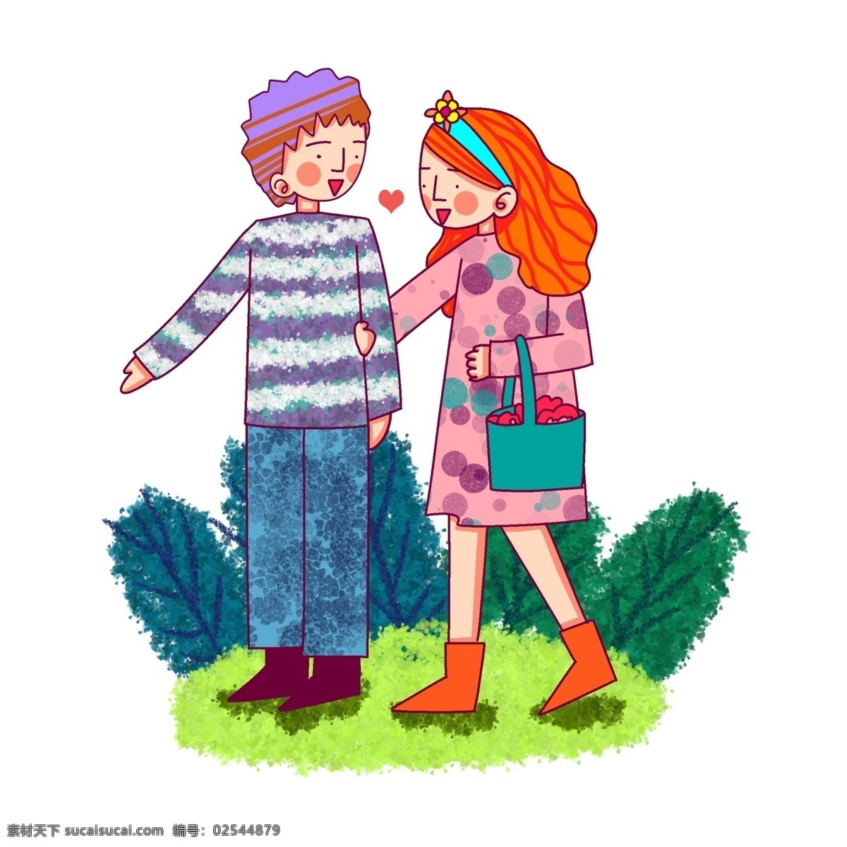 卡通 風(fēng)格 春日 情侶 踏青 出游 溫馨 季節(jié) 草地 植物 男孩 女孩 裙子 服飾圖案 長(zhǎng)褲 長(zhǎng)發(fā) 短發(fā) 鞋子 愛心 線描 清明節(jié)