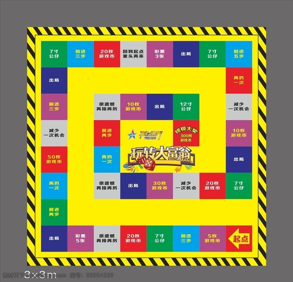 大富翁游戏 大富翁 游戏 游乐场游戏 跳格子 方块 游乐场 起点 终点 黄色 展板 车贴 写真 10币 局 小游戏 富翁 广告 玩耍 展板模板