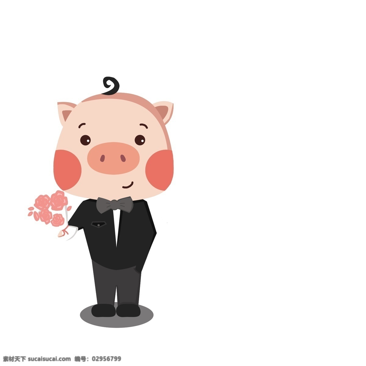 卡通 手绘 猪年 可爱 帅气 穿 西装 穿西装小猪 可爱小猪 捧花 手绘卡通小猪 猪年小猪 花纹 背景 免 抠 图
