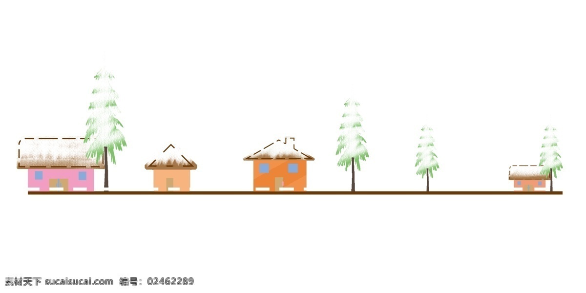 美丽 雪景 分割线 边框 白色的房顶 绿色的松树 落雪的松树 卡通边框 雪景边框 房子边框 松树边框