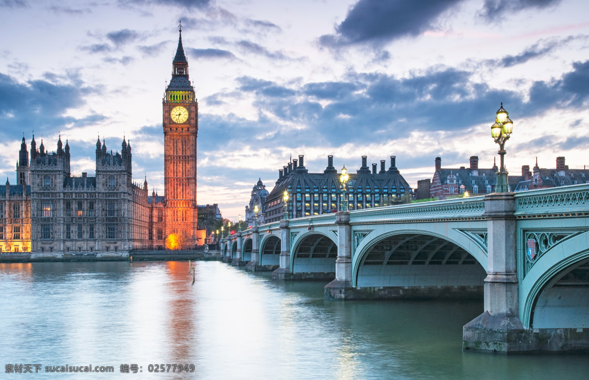英格兰 房屋 河流 桥 傍晚 伦敦 大本钟 街灯 城市 自然风景 大自然 建筑风景 天空 云朵 自然景观 建筑景观