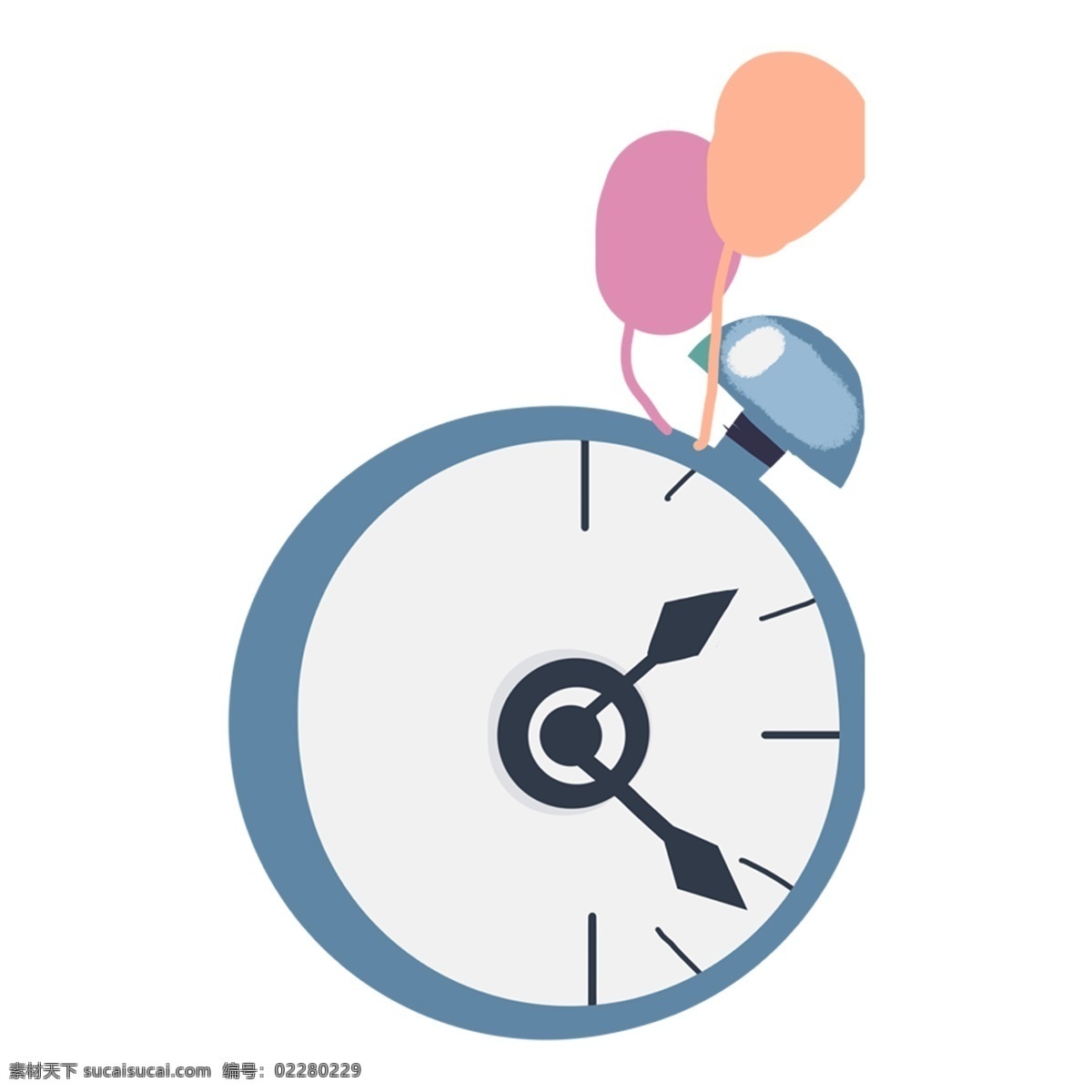 蓝色 粉色 橙色 闹钟 钟表 时间 卡通 手绘 简约 简单 简笔画 气球 多彩 平面设计