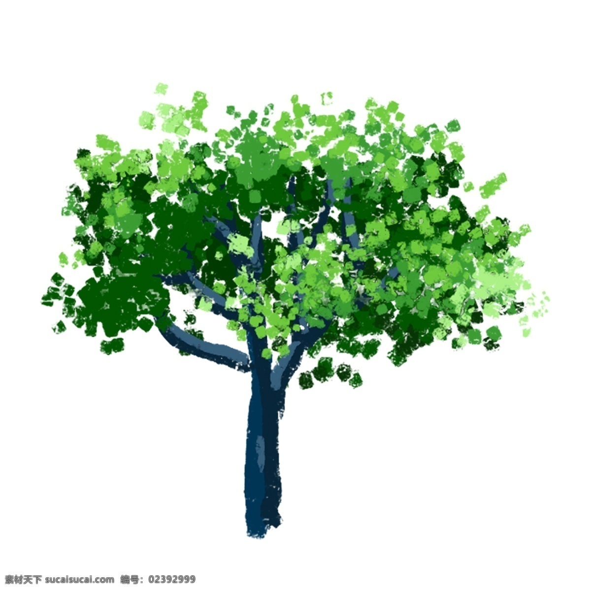 一个 精美 漂亮 的卡 通 手绘 绿色 大树 免 扣 卡通 免扣
