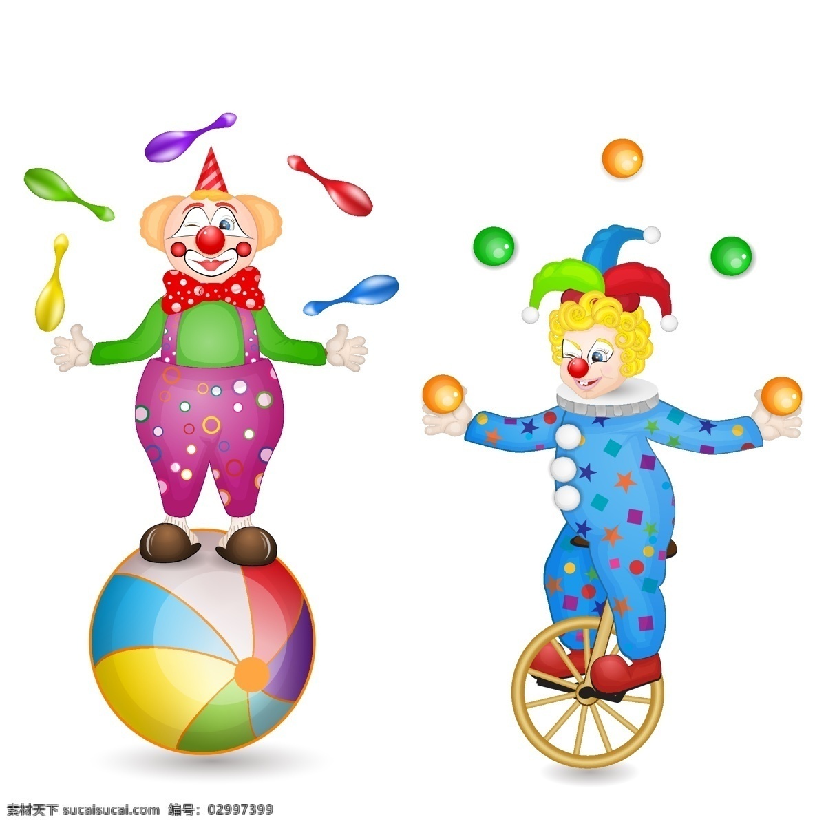 马戏团 小丑 矢量 彩色 球 矢量素材 设计素材