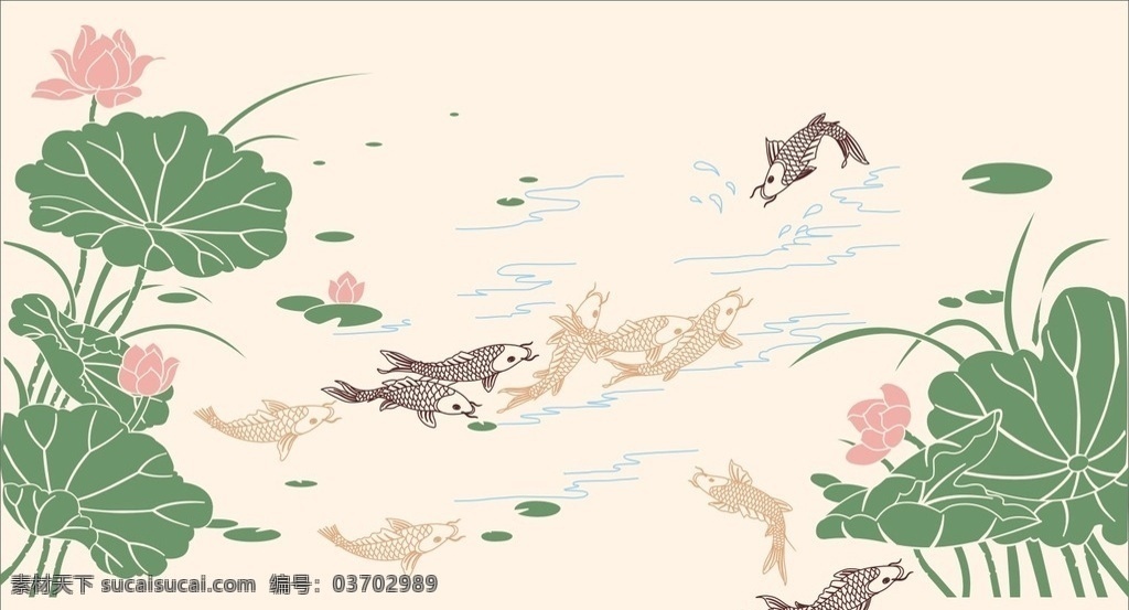 荷花 荷花圖 魚 鯉魚 荷花鯉魚 動漫動畫