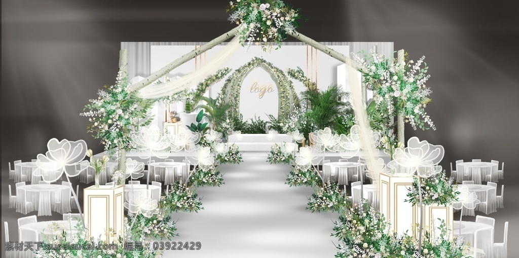 白 绿色 小 清新 婚礼 圆柱甜品桌 亚克力 婚礼现场 白桦木拱门 丝网花 摆件 拱门 分层