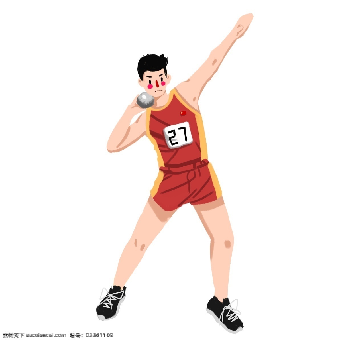 运动会 奥运会 项目 男子 铅球 比赛 奥运项目 竞技 重量 男子铅球比赛 运动员 红色 体育项目 健身 锻炼 练习 卡通人物 手绘 可爱