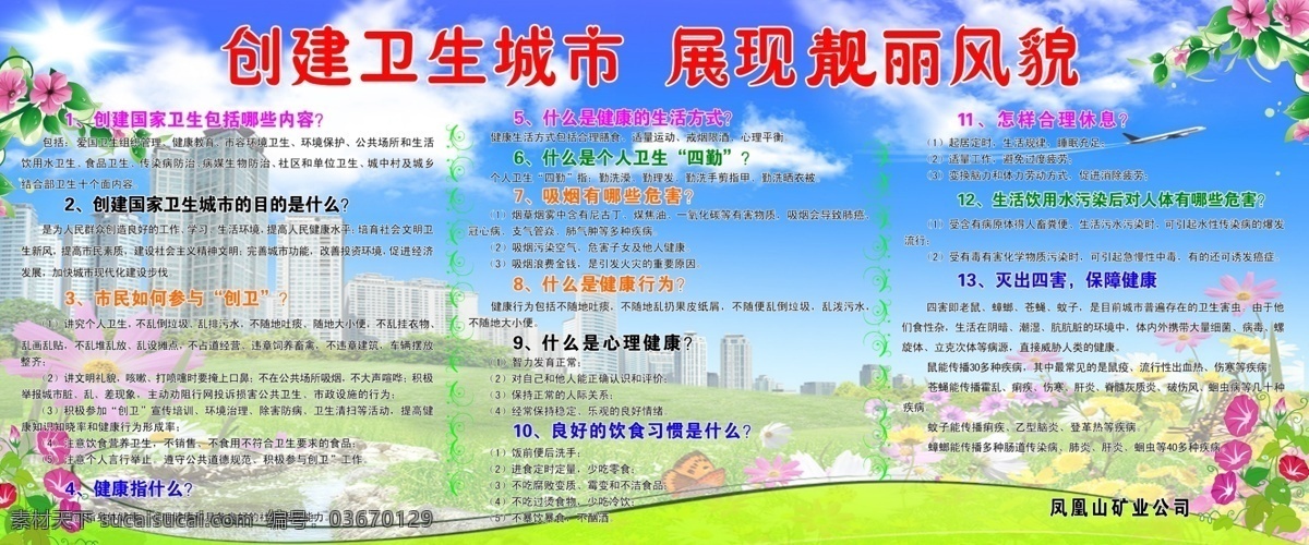 創(chuàng)建 衛(wèi)生 城市 展板 文明 市民 展現(xiàn) 靚麗 風(fēng)貌 包括內(nèi)容 生活方式 創(chuàng)衛(wèi) 危害 飲食習(xí)慣 休息 保障 健康 展板模板 廣告設(shè)計(jì)模板 源文件