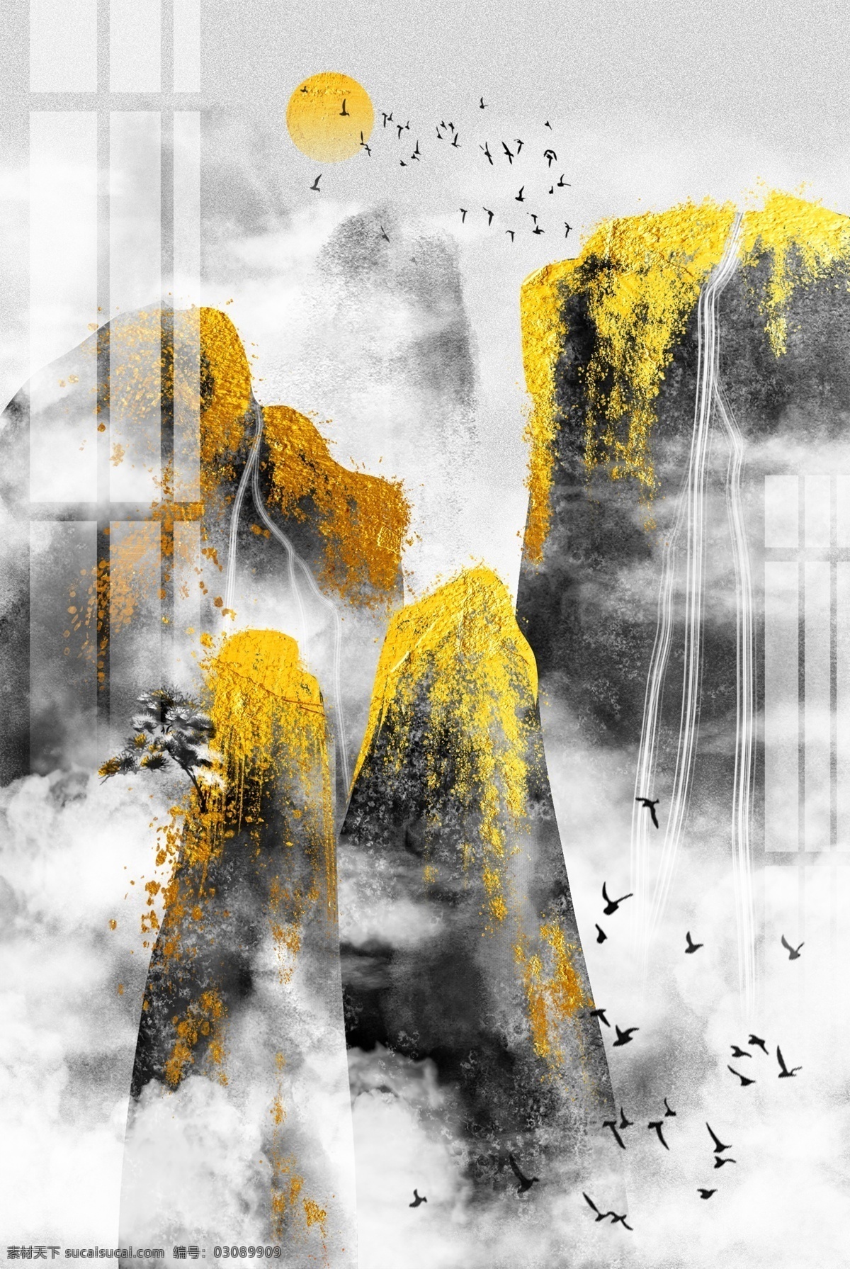 國(guó)風(fēng) 復(fù)古 墻 貼 畫 壁畫 背景 墻貼 墻畫 古風(fēng)背景 分層