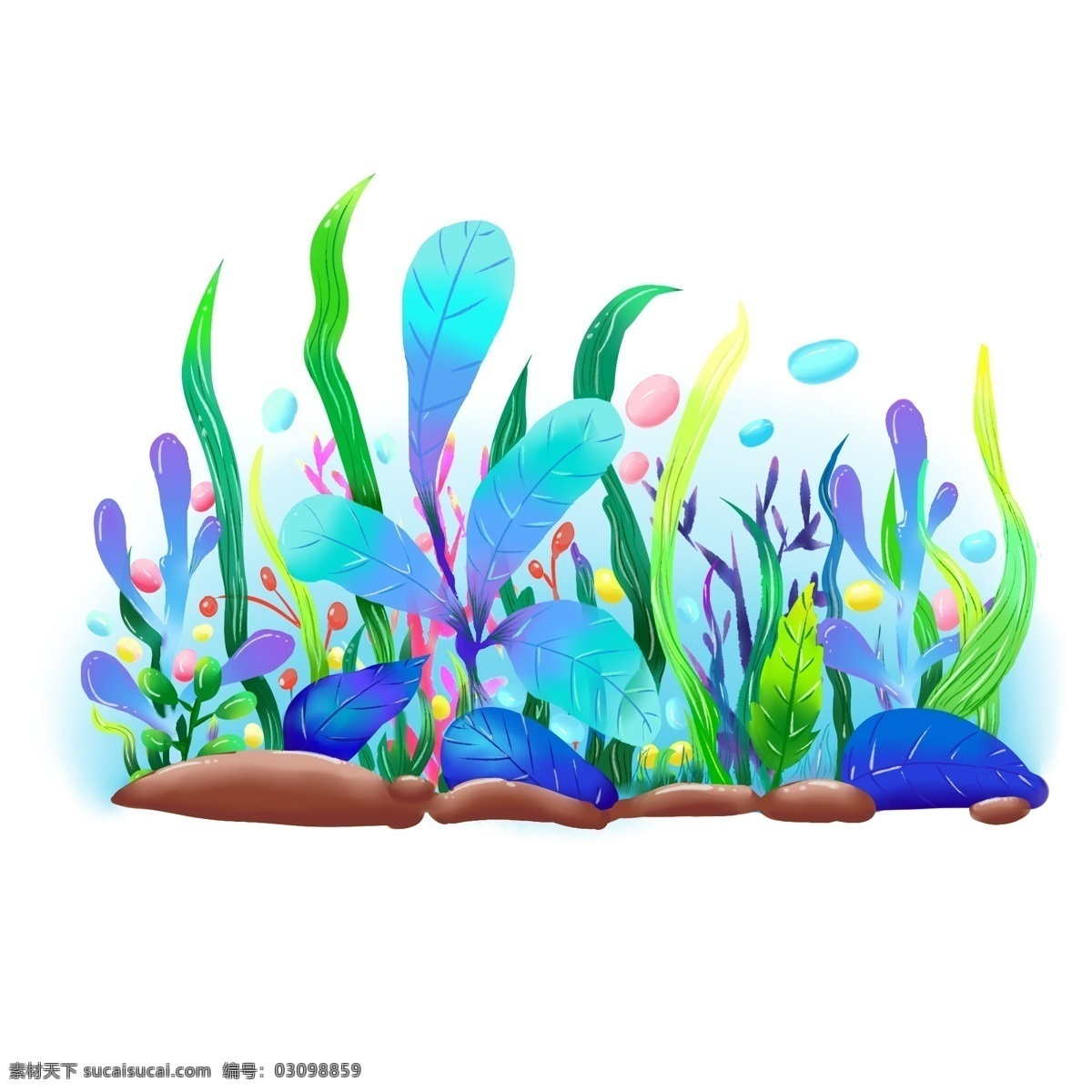 海底 世界 小 植物 海底植物 海草 叶子 树 多种颜色 石头