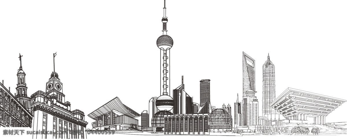 手繪 上海 地標(biāo) 建筑 手繪上海地標(biāo) 黑白 世博會(huì) 會(huì)館 電視塔 上海電視臺(tái) 地標(biāo)建筑