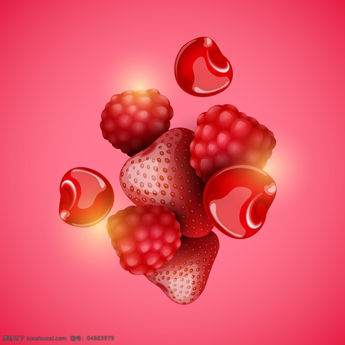 新鲜 美味 草莓 樱桃 插画 水果 树莓 诱人