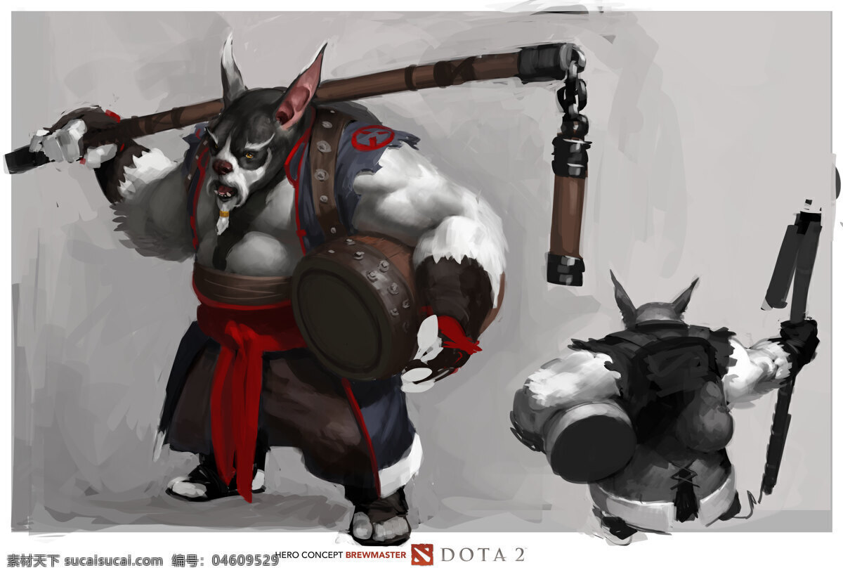 dota2 桌面壁紙 熊貓酒仙 水墨風格 桌面 壁紙 動漫人物 動漫動畫 灰色