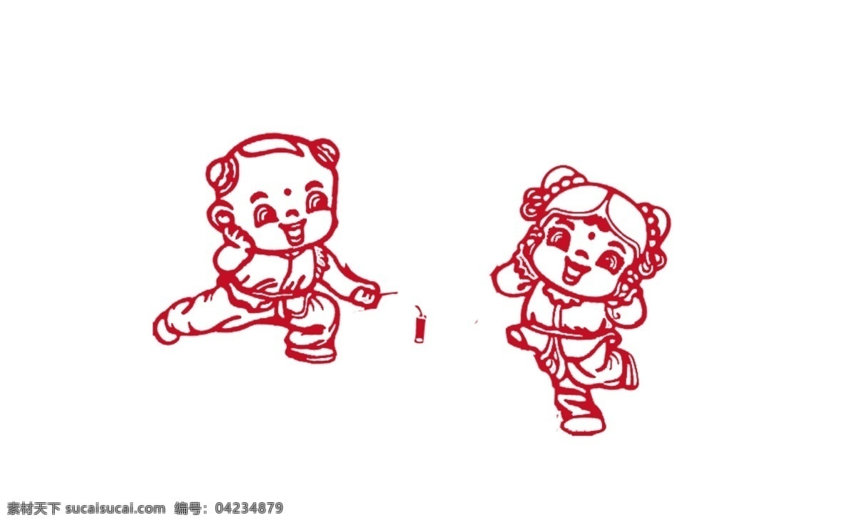 剪紙 鞭炮 小孩 喜慶 節(jié)日 男孩 女孩 psd源文件
