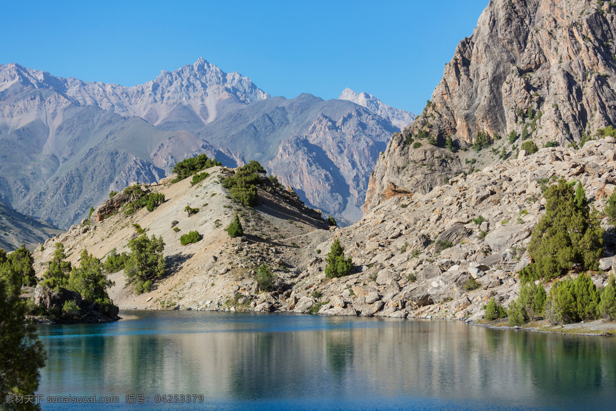塔吉克斯坦 范恩 斯山 帕米尔 支 美丽 宁静 湖泊 悬崖 大山 自然景观 自然风景