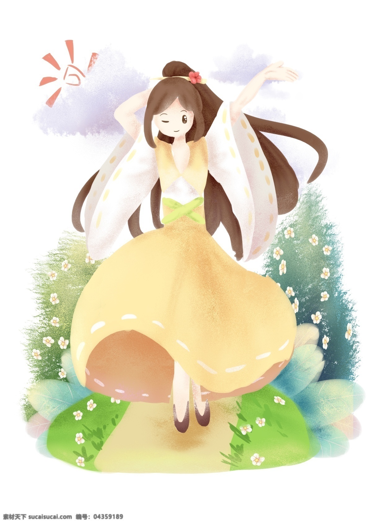 踏青 出游 長發(fā) 女孩 踏青出游 春游 郊游 春天 晴天 花草 植物 長發(fā)女孩 清明 娃娃領(lǐng) 卡通人物 走路