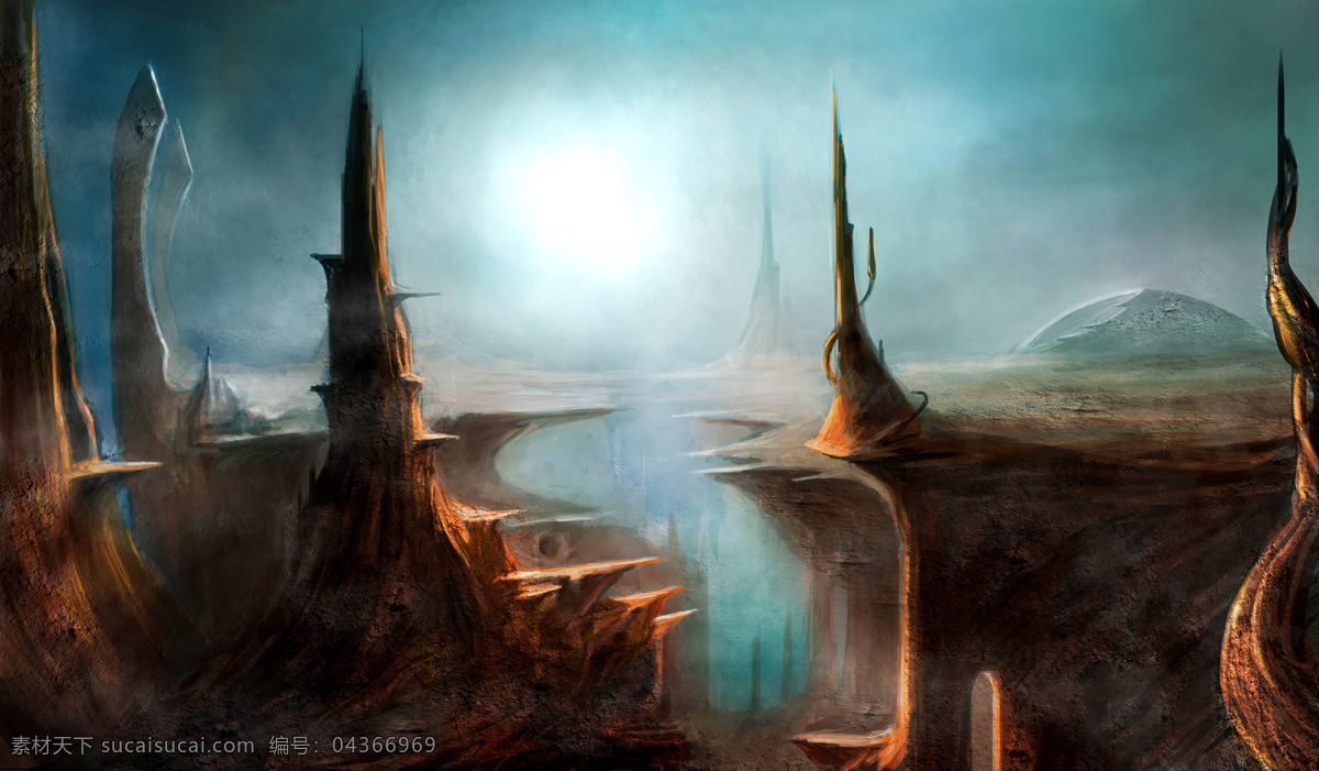 動(dòng)漫動(dòng)畫 幻想世界 繪畫 科幻 夢(mèng)幻世界 魔幻 山峰 外星球景觀 童話的世界 神話 外星 外星球 山谷 峽谷 設(shè)計(jì)素材 童話世界 psd源文件