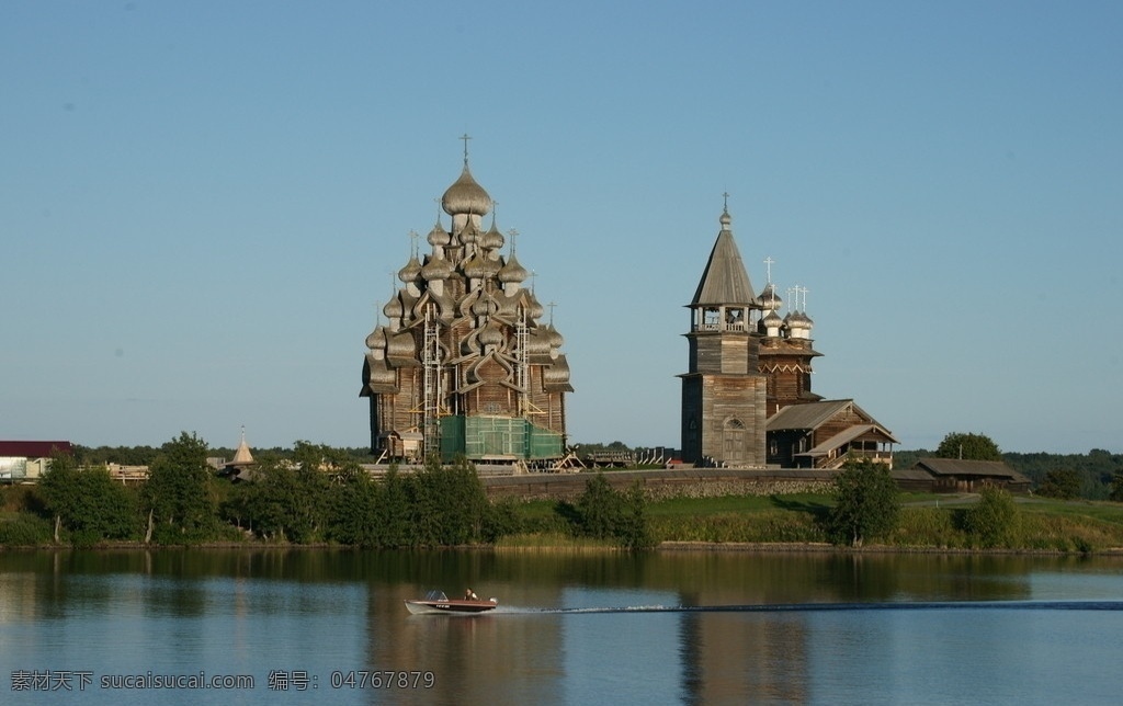 伏尔加河风光 伏尔加河 风光 教堂 木楼 工艺 雕刻 小船 水面 河岸 风景 俄罗斯 快艇 礼拜 天主 俄罗斯风光 自然风景 自然景观
