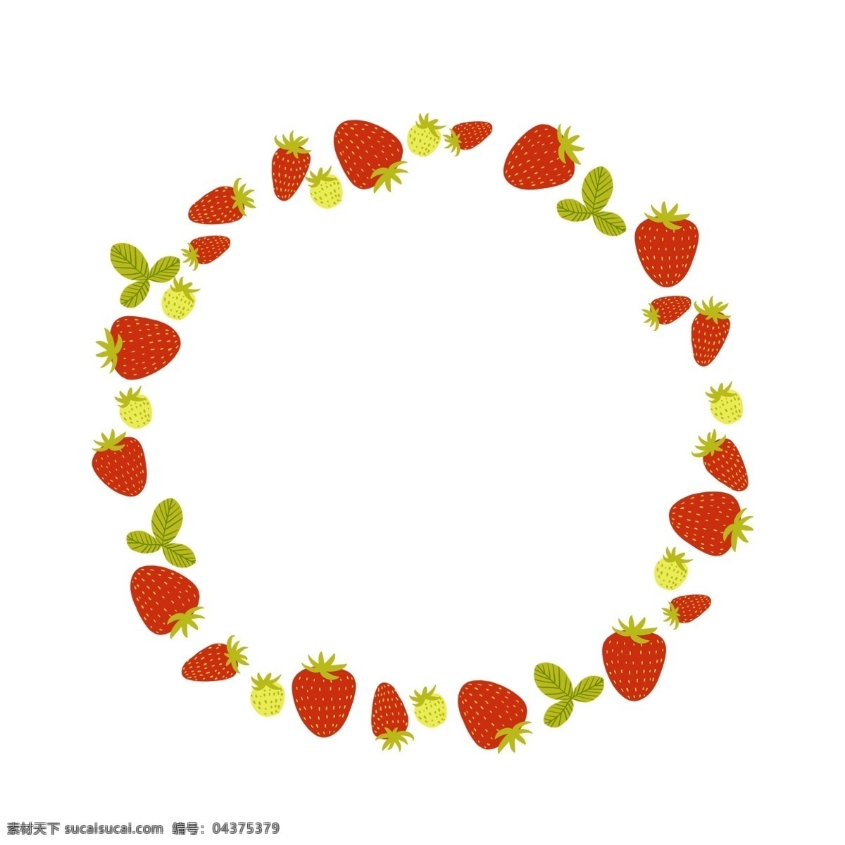 春夏季 草莓 边框 春夏 小清新 叶子 树叶 水果 小果子 红色 圆形边框