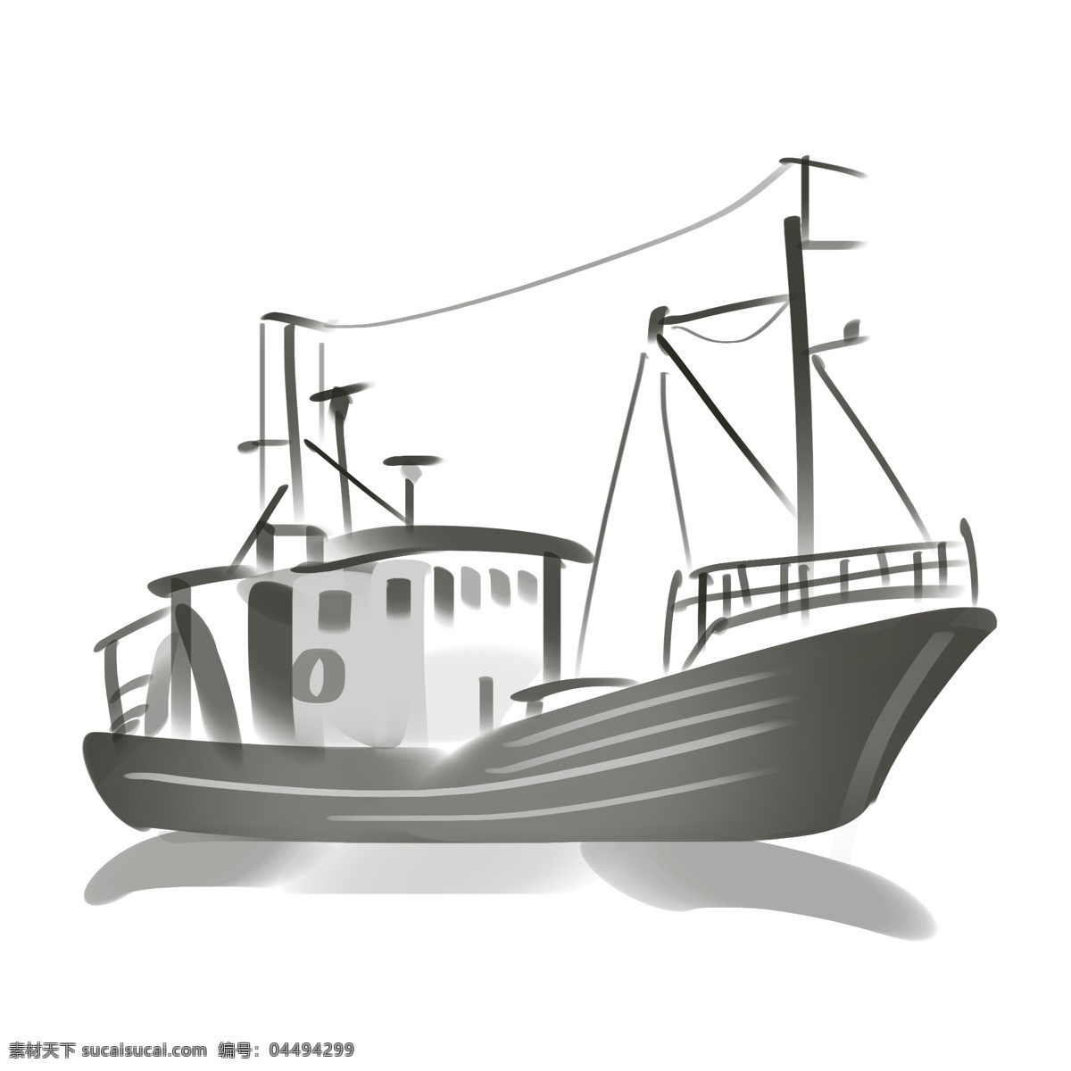 古风 水墨 帆船 插画 中国风帆船 水墨船 水面 航行的船只 中国风 墨迹 水墨插画 手绘 船只 大型渔船