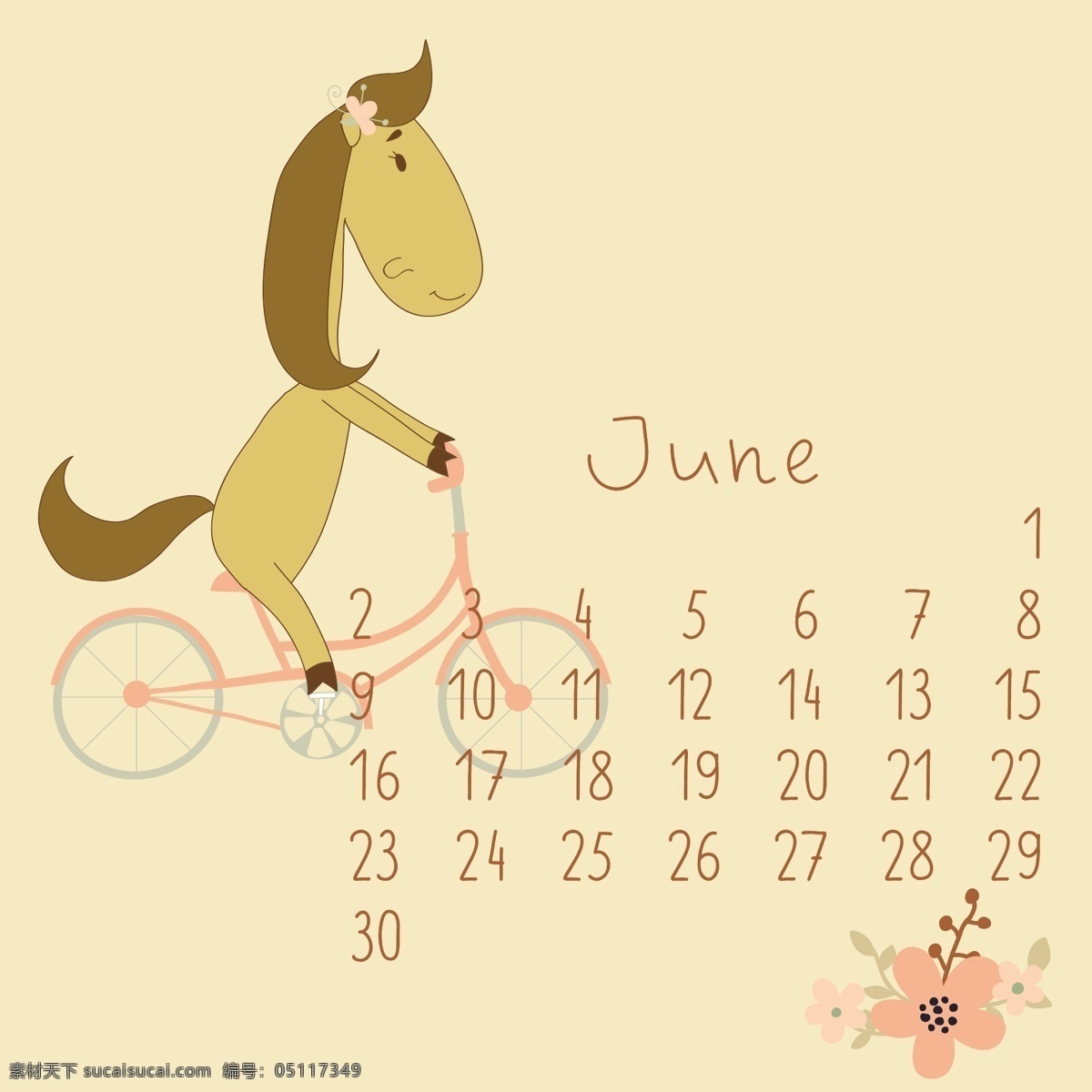 可爱 的卡 通 六月 月历 矢量 可爱的 可爱的卡通 日历 矢量节日 节日素材 其他节日
