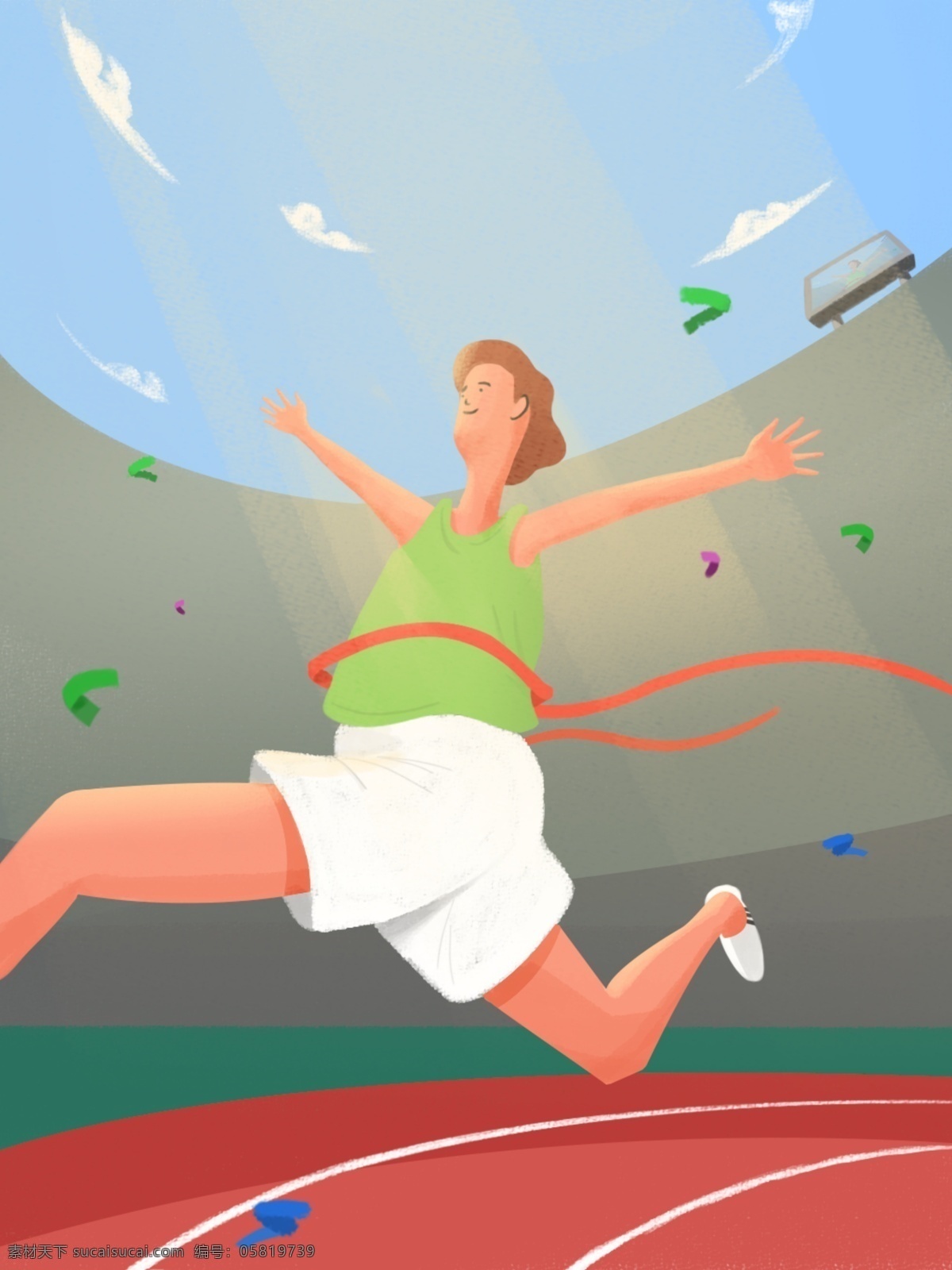 原创 手绘 插画 跑步 马拉松 体育运动 广告 背景 体育 运动