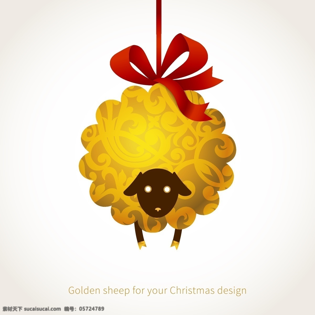 卡通 幽默 金色 绵羊 背景 蝴蝶结 花纹 圣诞节 矢量图 新年快乐 羊年 绵羊吊球 其他矢量图