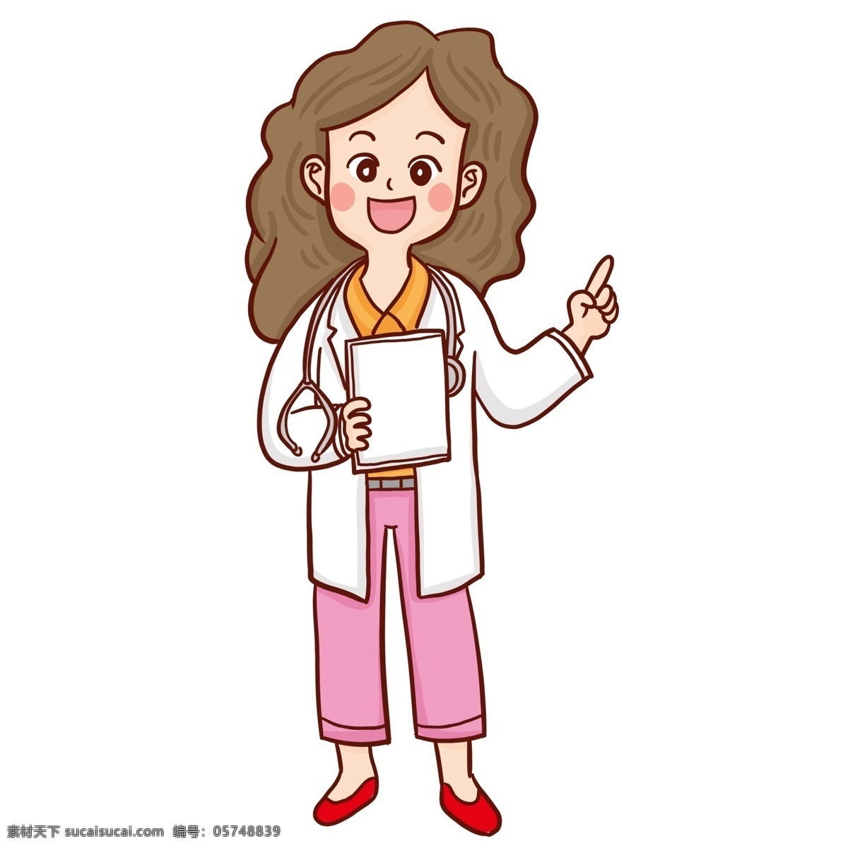 卡通 手绘 一个 女 医生 漫画 人物 插画 女医生 白大褂 可爱