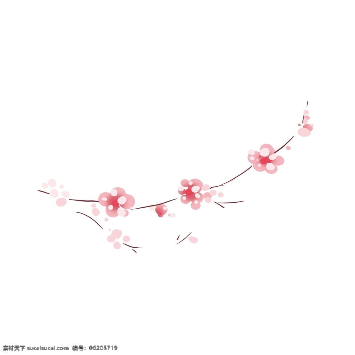 新年 装饰 花枝 透明 中国风 水彩 盛开 装饰图案 免扣素材 透明素材